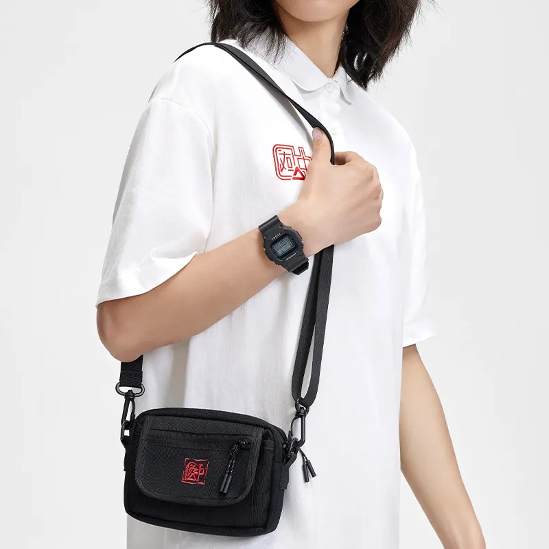 PEAK Fabric Shoulder Bag, Crossbody Bag Regular Unisex Black-2