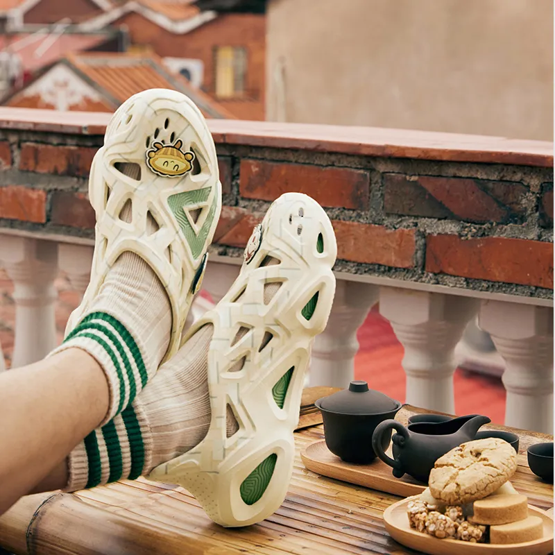 PEAK Taichi Clogs, 'Come For A Tea Break,' Easy On & Off Shoes With Fun Charm Buckle Clogs Men's-9