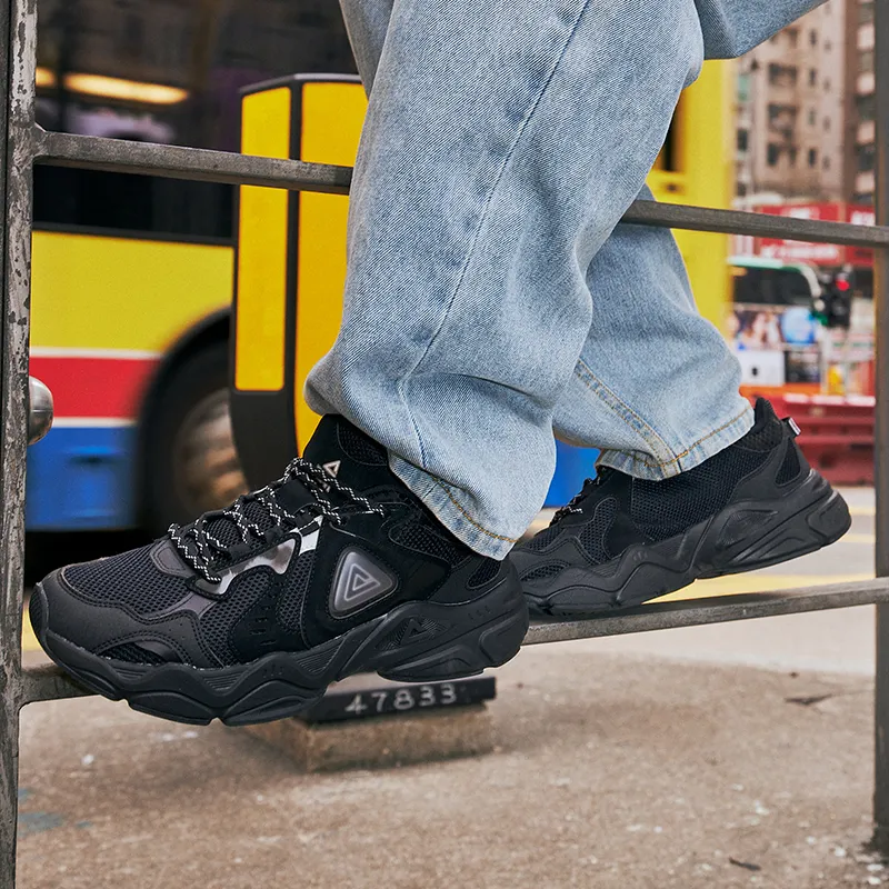 PEAK Taichi P2K Chunky Sneakers Cushioning Rebound Wear Resistant Low Top Casual Shoes Men's All Black-8