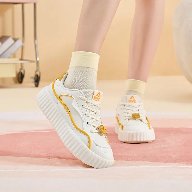 PEAK Cushioned Wear Resistant Breathable Slip Resistant Low Top Casual Shoes Women's Beige White Yellow-8