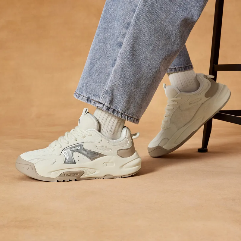 PEAK Anti Slip Wear Resistant Low Top Casual Shoes Men's Canvas White Khaki-6