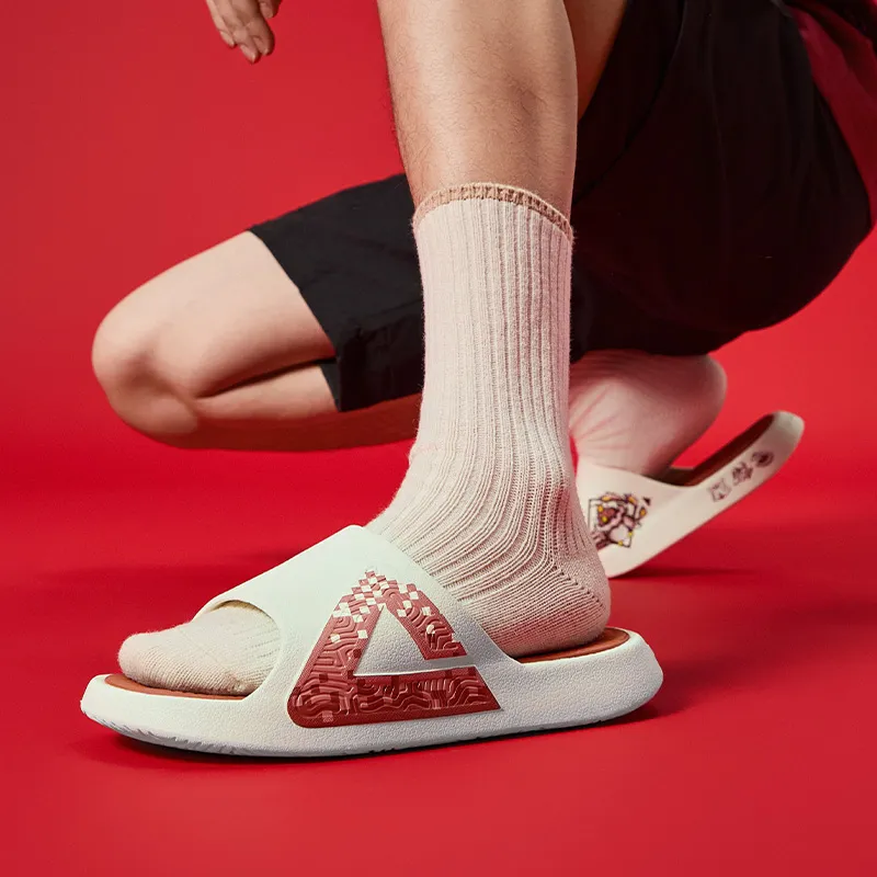 PEAK Slip Resistant Cushioning Slide Slippers Men's White Red-7