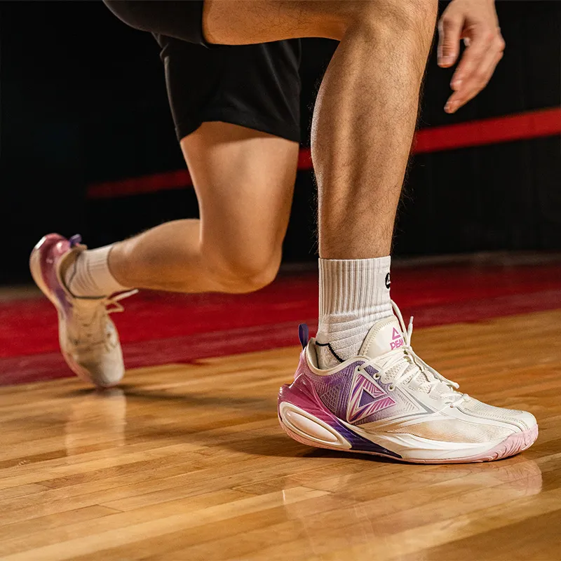 PEAK Cushioned Abrasion Resistant Slip Resistant Low Top Basketball Shoes Men's Ivory Purple-7
