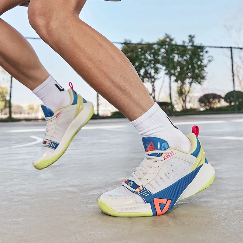 PEAK Anti-Slip And Wear-Resistant Rebound Low-Top Basketball Shoes Men's White Blue Yellow-7