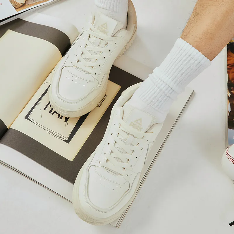PEAK Air Force 1 Cushioning Coverage Lightweight Breathable Slip Resistant Low Top Skateboard Shoes Canvas White-6