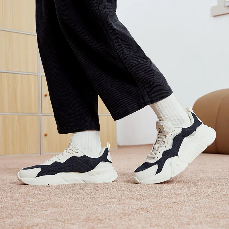 PEAK Height Increasing Wear Resistant Lightweight Slip Resistant Low Top Chunky Sneakers Men's Canvas White Black-7