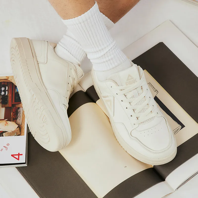 PEAK Air Force 1 Cushioning Coverage Lightweight Breathable Slip Resistant Low Top Skateboard Shoes Canvas White-7