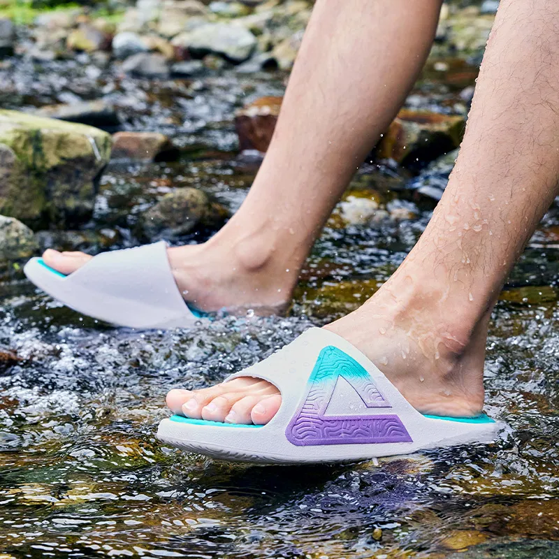 PEAK Slide Slippers Men Bright White Emerald Green-8