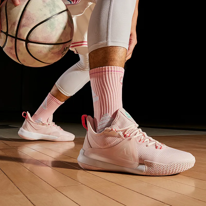 PEAK Blade Abrasion Resistant Cushioning With Rebound Low Top Performance Basketball Shoes Men's Lemon Pink-7