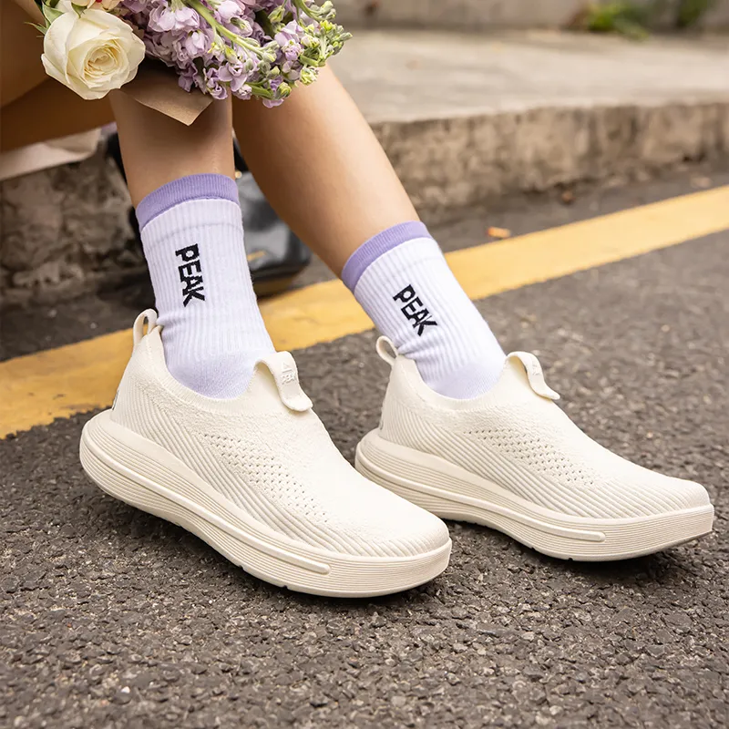 PEAK Taichi Air Flow 3.0 Cushioned Wear Resistant Breathable Slip Resistant Low Top Walking Shoes Women's Canvas White-7