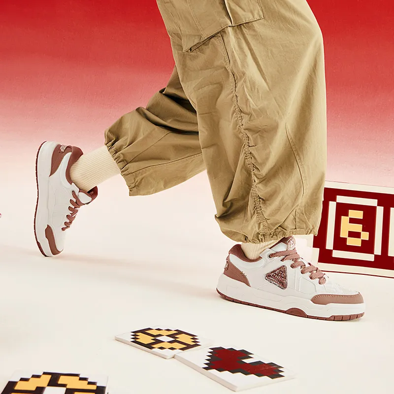 PEAK Extreme National Creativity Skateboard Shoes Men Low Top Canvas White/Toffee Brown-7