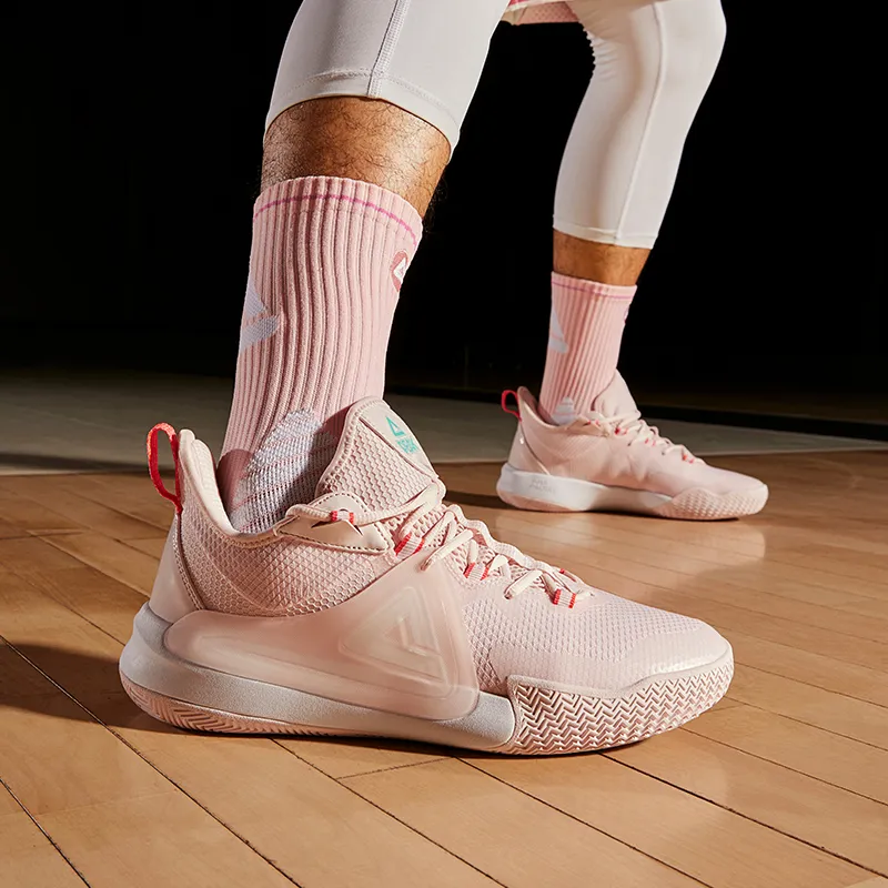PEAK Blade Abrasion Resistant Cushioning With Rebound Low Top Performance Basketball Shoes Men's Lemon Pink-8