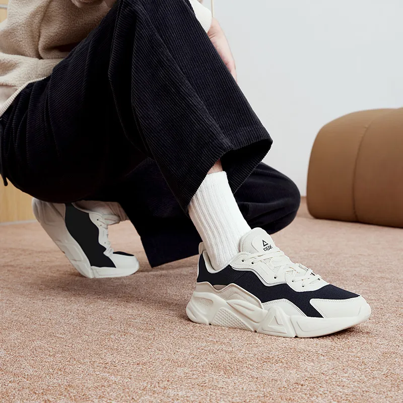 PEAK Height Increasing Wear Resistant Lightweight Slip Resistant Low Top Chunky Sneakers Men's Canvas White Black-6