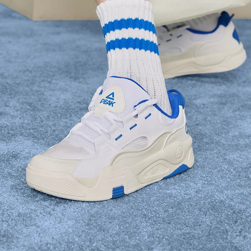 PEAK State Pole Roaming Cushioning Coverage Lightweight Breathable Low-Top Skateboard Shoes Men's All White Dark Blue-7