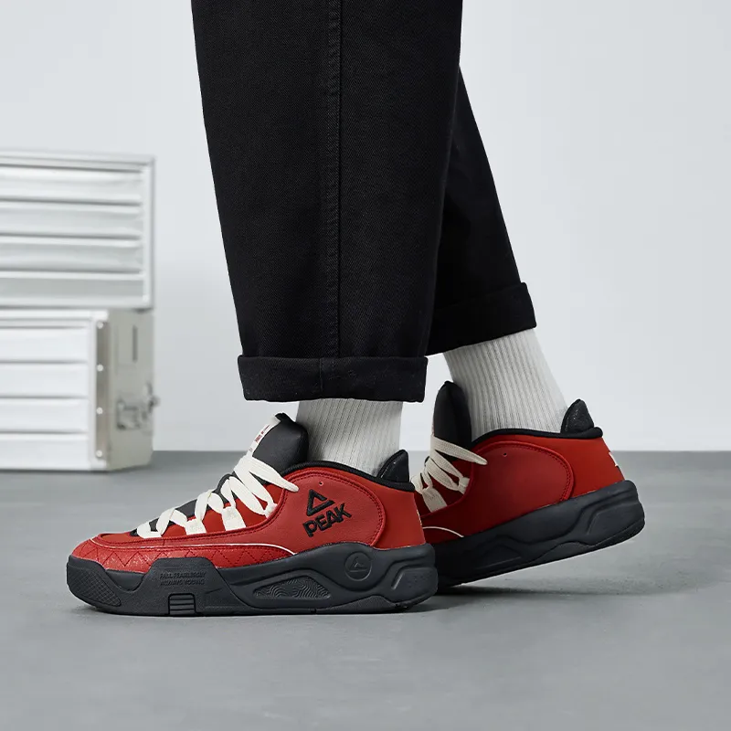 PEAK Taichi Shark Shoes Coverage Cushioning Wear Resistant Breathable Low Top Skateboard Shoes Men's Brick Red-7