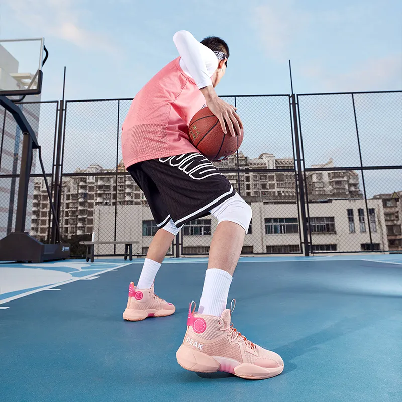 PEAK Sharp Marks Basketball Shoes Men High Top Toffee Pink-4