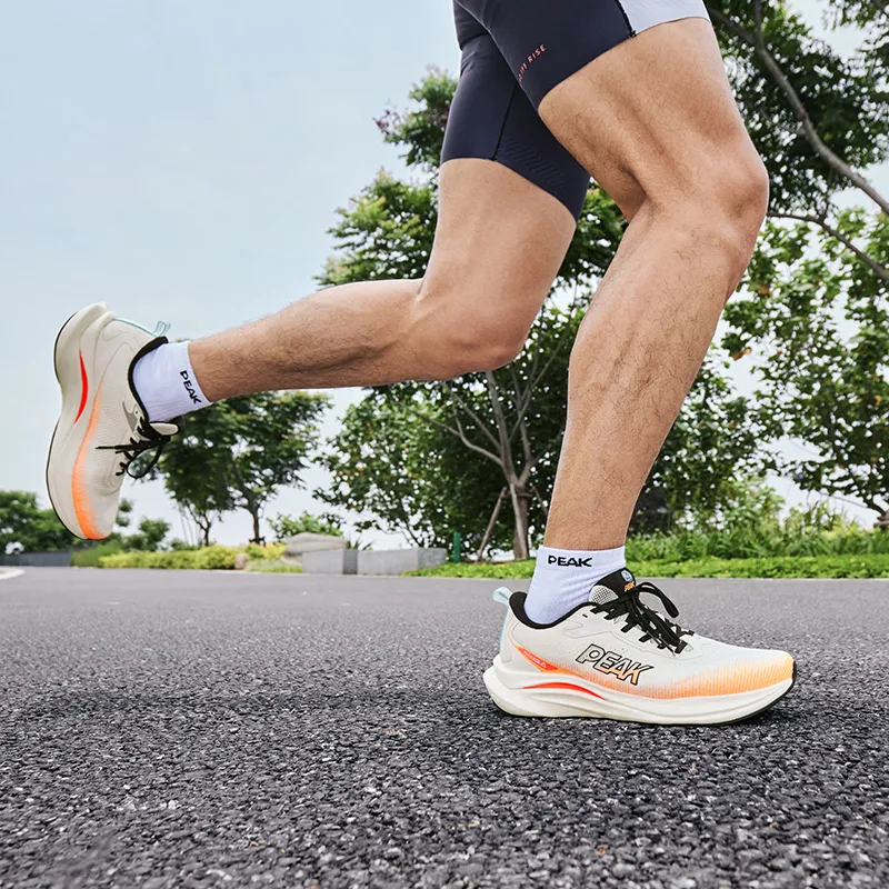 PEAK Cushioned Wear-Resistant Lightweight Slip-Resistant Running Shoes Men's Super-Light White Orange-6