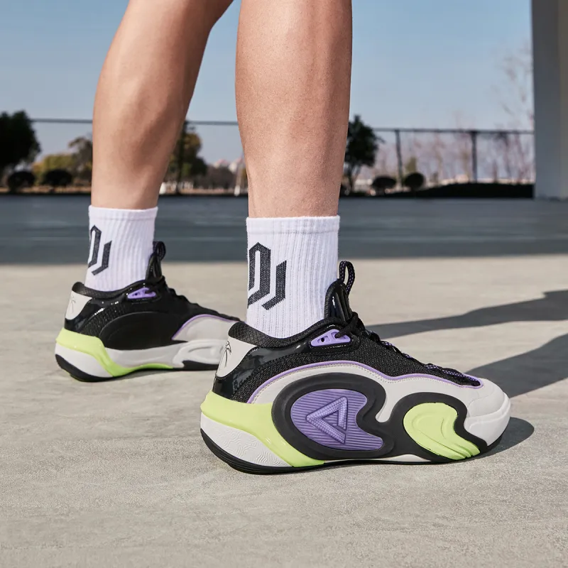 PEAK Basketball Shoes Men Low Top Black White Purple-6