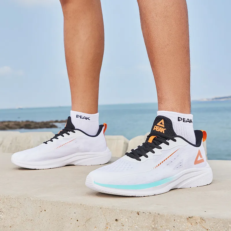 PEAK Qingyi Cushioning Wear-Resistant Coverage Rebound Lightweight Low-Top Running Shoes Men's White Green Orange-7