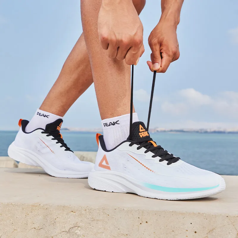 PEAK Qingyi Cushioning Wear-Resistant Coverage Rebound Lightweight Low-Top Running Shoes Men's White Green Orange-6