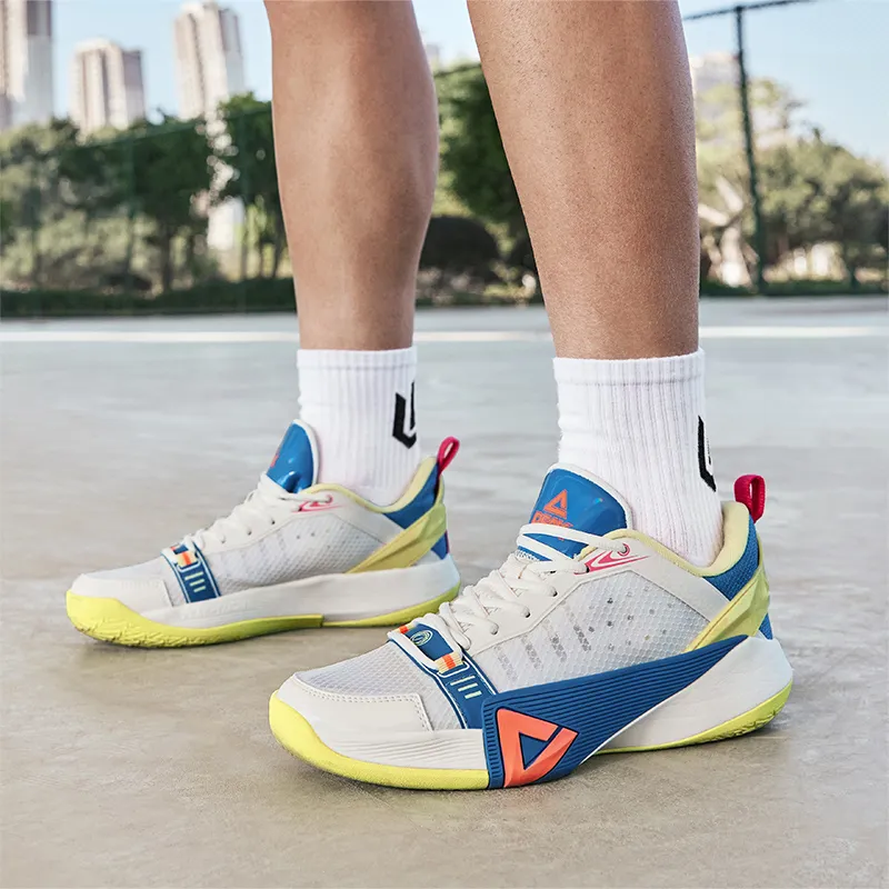 PEAK Anti-Slip And Wear-Resistant Rebound Low-Top Basketball Shoes Men's White Blue Yellow-6