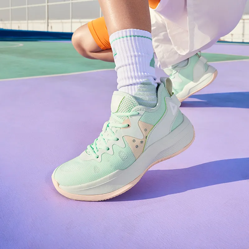 PEAK Lanying Rebound Wear Resistant Lightweight Slip Resistant Low Top Basketball Shoes Women's Gouache Green-7