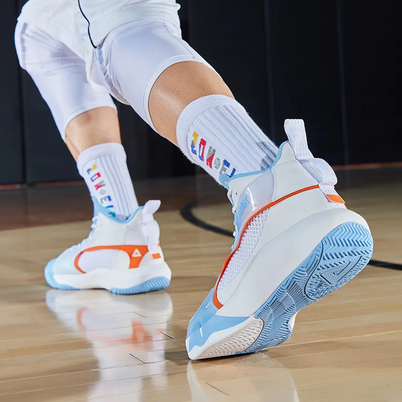 PEAK Shock Absorbers Slip Resistant, Abrasion Resistant, Breathable High Top P MOTIVE Basketball Shoes Men's Blue White-4