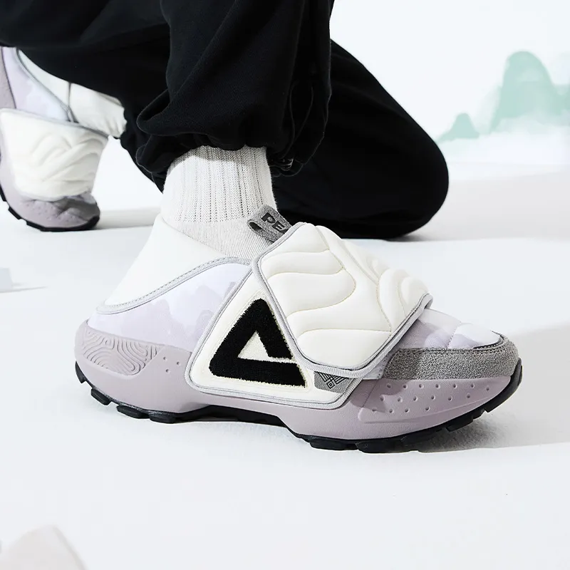 PEAK National Innovation Collection Warm Height Increasing Low Top Casual Shoes Men's Canvas White Gray-6