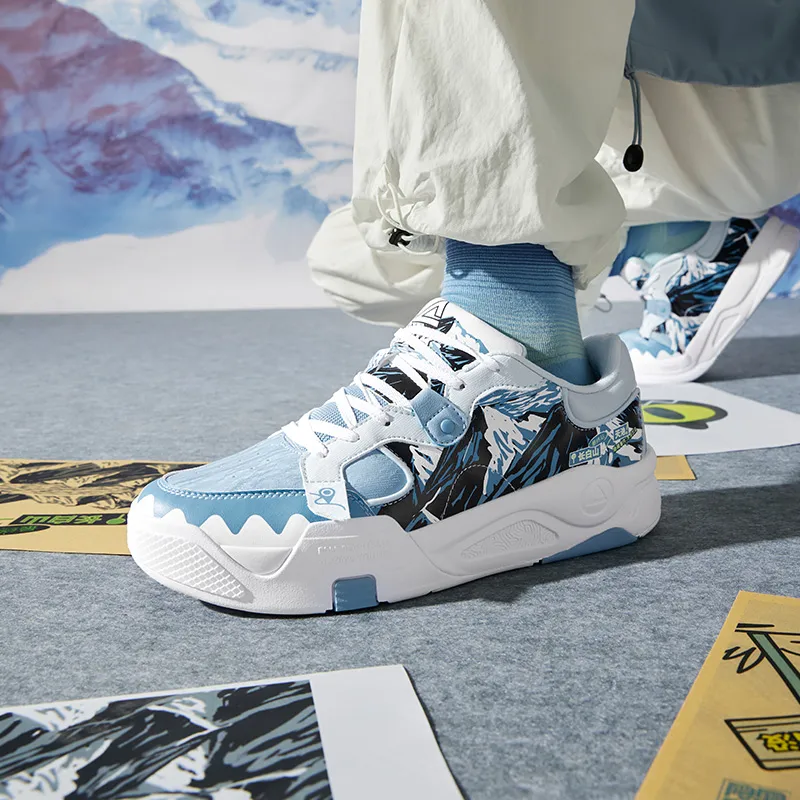 PEAK Guochuang Series Slip Resistant Low Top Skateboard Shoes Men Blue White-5