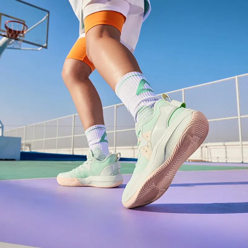 PEAK Lanying Rebound Wear Resistant Lightweight Slip Resistant Low Top Basketball Shoes Women's Gouache Green-6