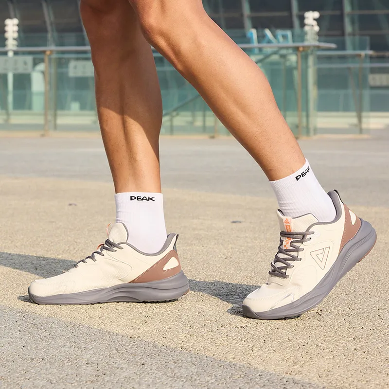 PEAK Cushioned Wear-Resistant Breathable Slip-Resistant Low-Top Casual Running Shoes Men's Canvas White Dark Gray-6