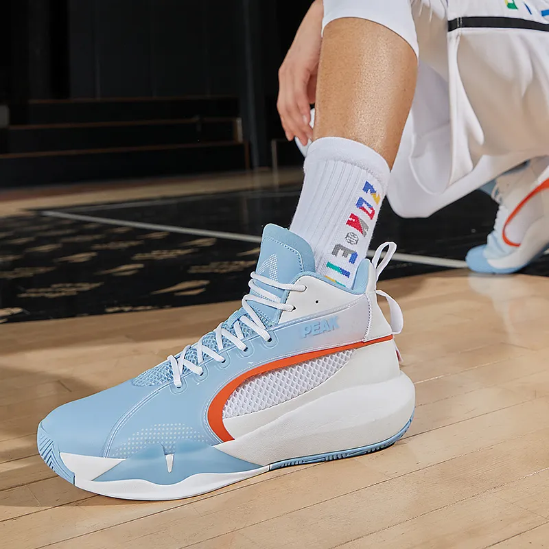 PEAK Shock Absorbers Slip Resistant, Abrasion Resistant, Breathable High Top P MOTIVE Basketball Shoes Men's Blue White-5
