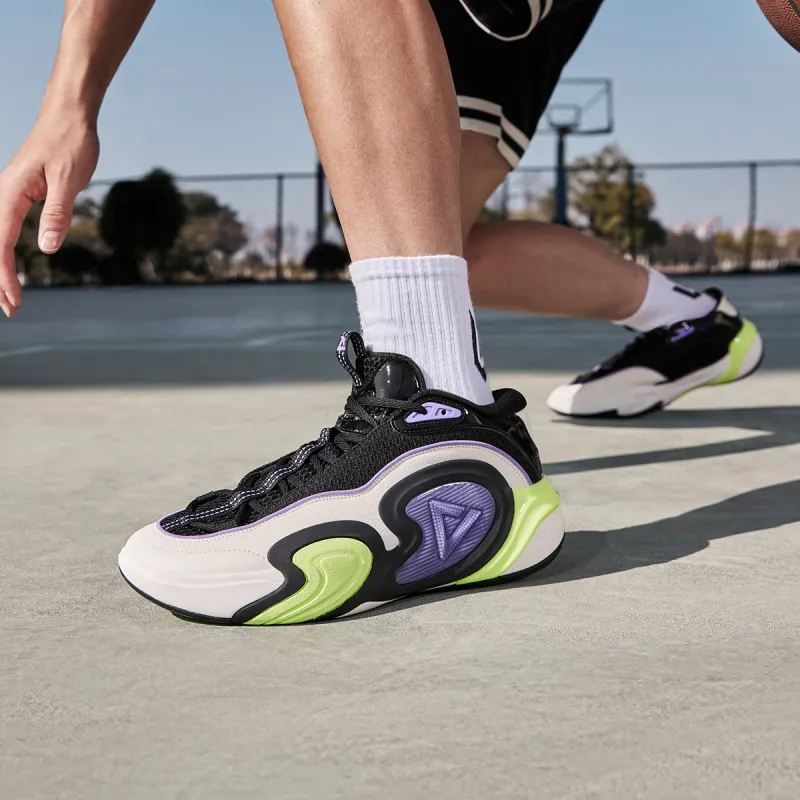 PEAK Basketball Shoes Men Low Top Black White Purple-7