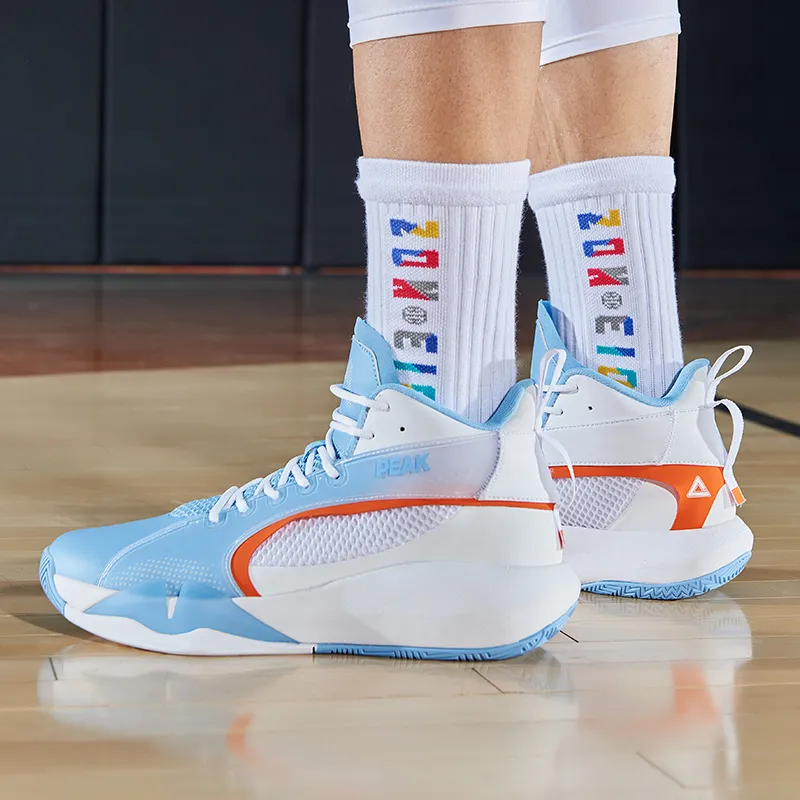 PEAK Shock Absorbers Slip Resistant, Abrasion Resistant, Breathable High Top P MOTIVE Basketball Shoes Men's Blue White-6