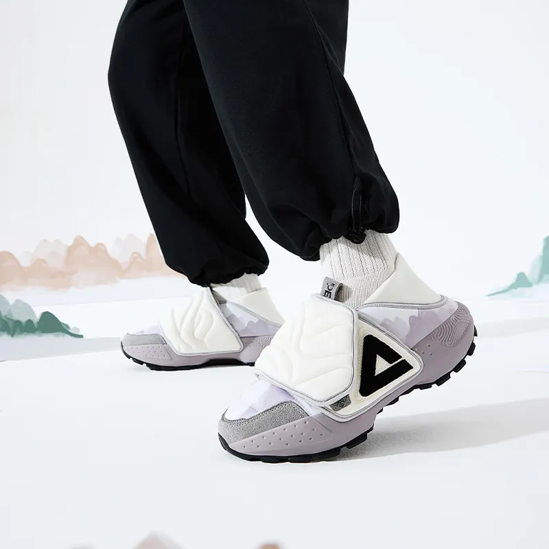 PEAK National Innovation Collection Warm Height Increasing Low Top Casual Shoes Men's Canvas White Gray-7