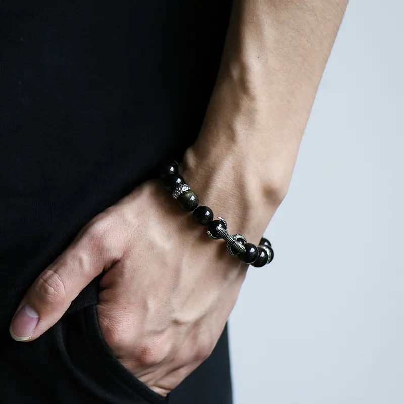 Topgirl Obsidian Beaded Bracelet Accessory Men's-3