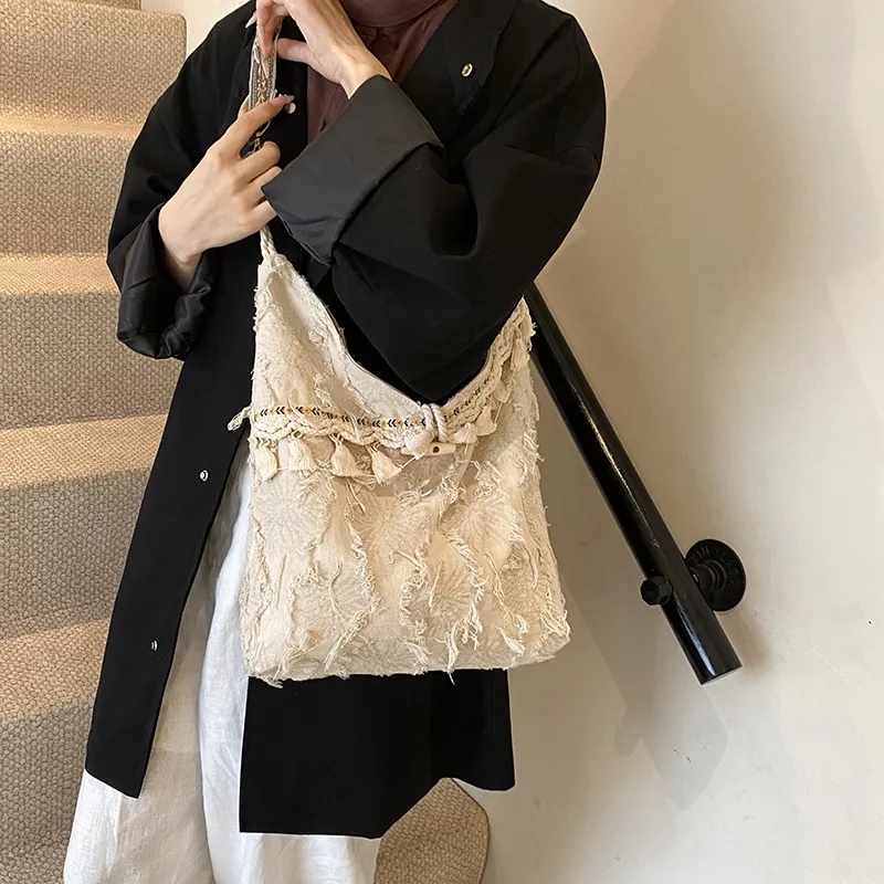 DCLOUD Nylon Fabric Shoulder Bag Women's White-3