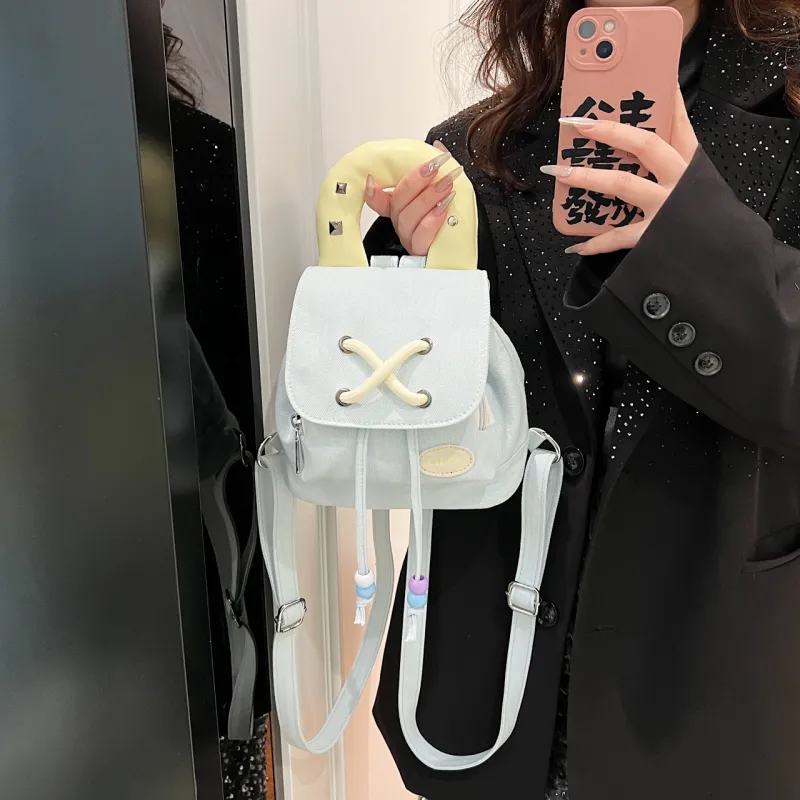 DCLOUD Denim Backpack Handbag Women's Light Blue/Dark Blue-1