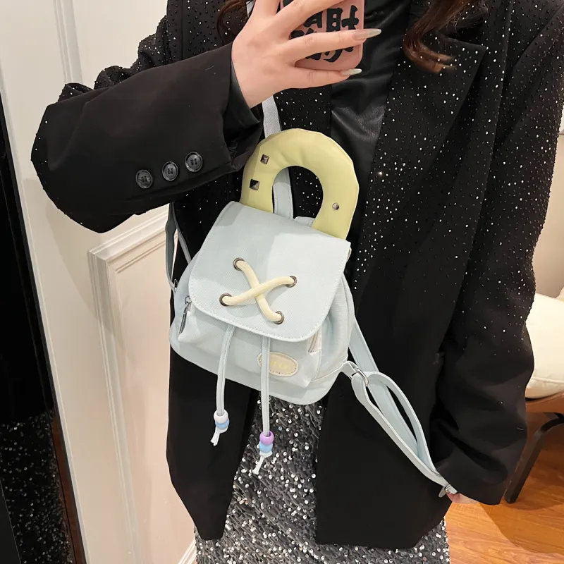 DCLOUD Denim Backpack Handbag Women's Light Blue/Dark Blue-2