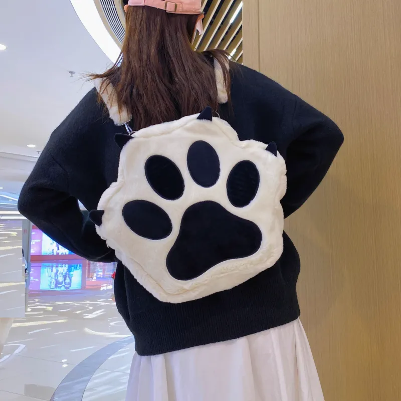 DCLOUD Plush Backpack Women's Black White-2