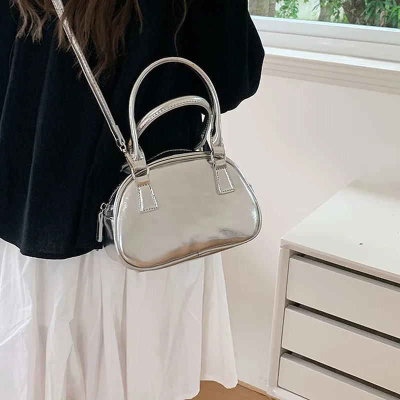 DCLOUD PU Shoulder Bag Crossbody Bag Women's Silver-5