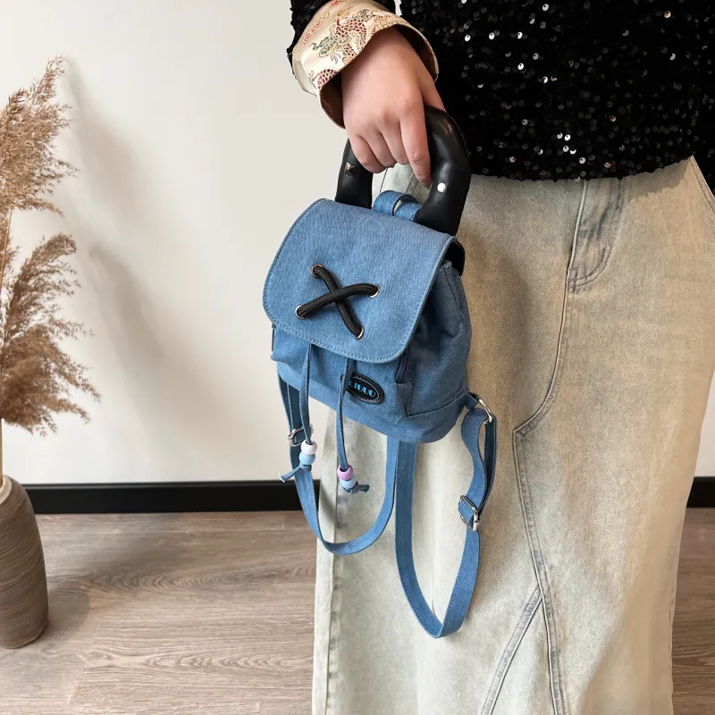 DCLOUD Denim Backpack Handbag Women's Light Blue/Dark Blue-5