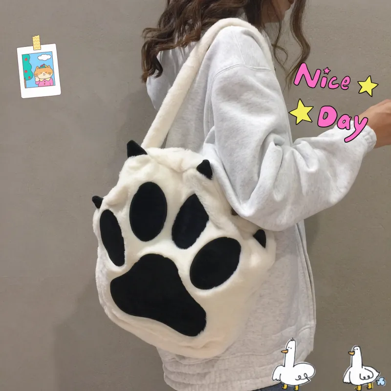 DCLOUD Plush Backpack Women's Black White-1