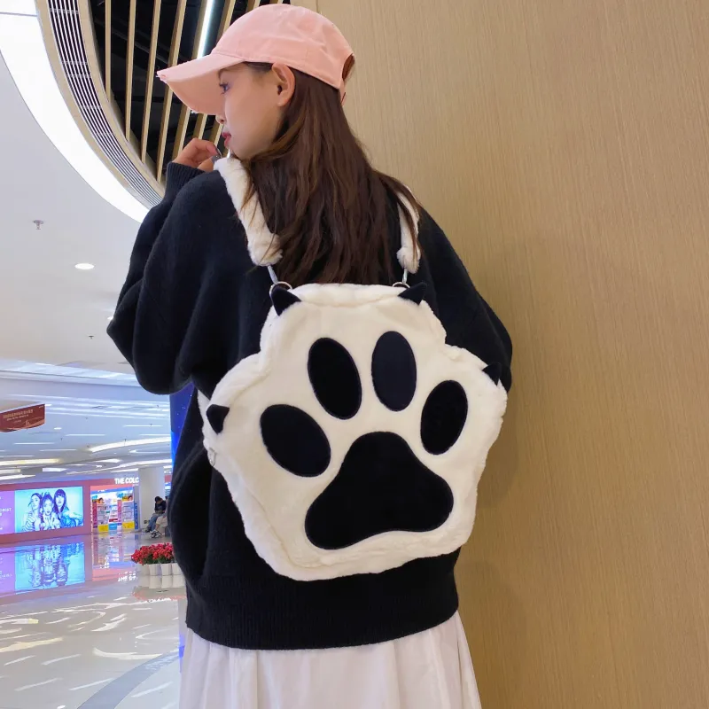 DCLOUD Plush Backpack Women's Black White-3