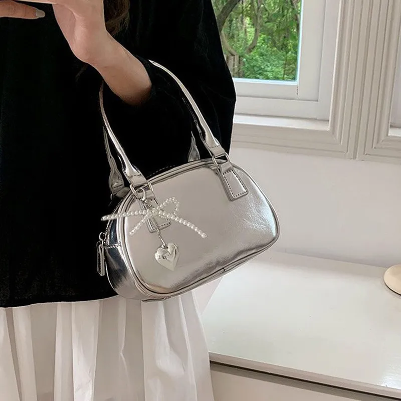 DCLOUD PU Shoulder Bag Crossbody Bag Women's Silver-3
