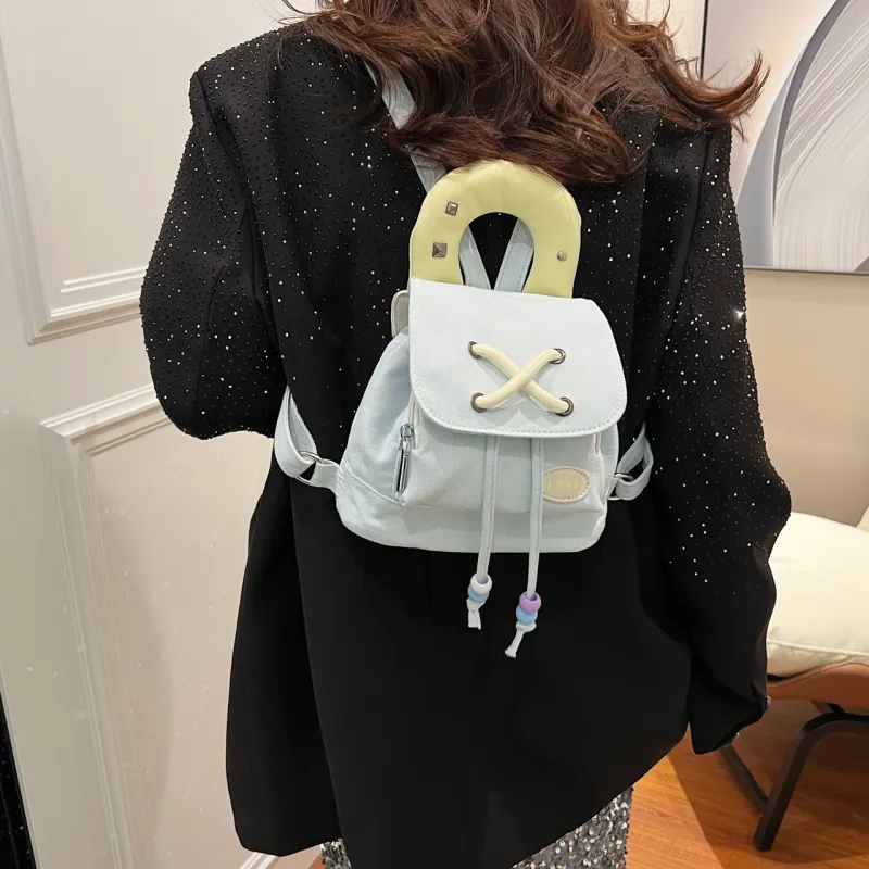 DCLOUD Denim Backpack Handbag Women's Light Blue/Dark Blue-3