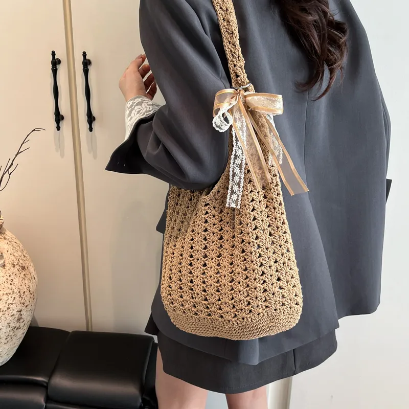 DCLOUD Yarns Shoulder Bag Regular Women's Ecru/Brown-5