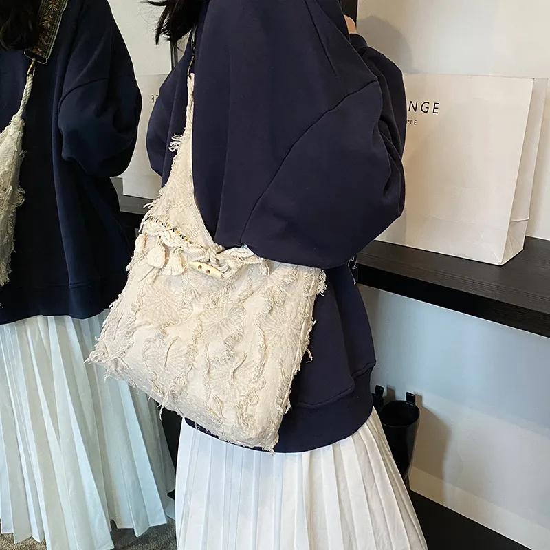 DCLOUD Nylon Fabric Shoulder Bag Women's White-4
