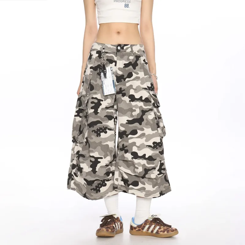 BENGEN Denim Shorts Women's Camouflage-4