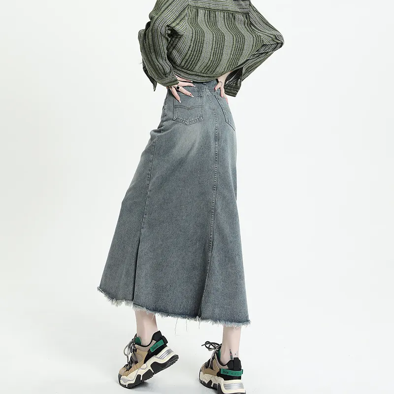 BENGEN Denim Long Skirts Women's Blue-1